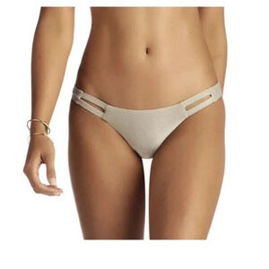 Vitamin A Swimsuit Metallic Gold Taupe Cheeky Bikini Bottoms NWT Women’s Large
